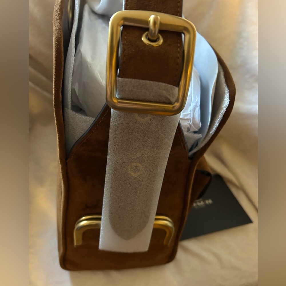 Coach Brown Suede Crossbody Haversack with Gold Hardware - Picture 8 of 14